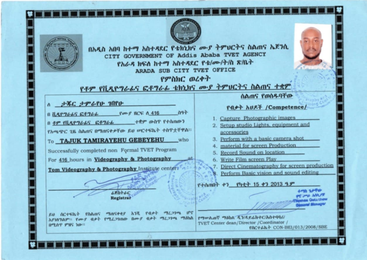 Videography and photography certificate